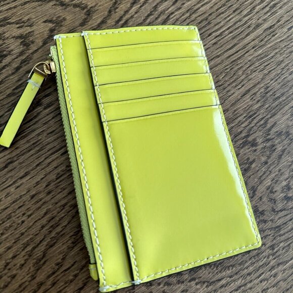 NWT! NEW! Tory Burch Britten Patent Top zip Card Case - Yellow Yuzu - Picture 3 of 4